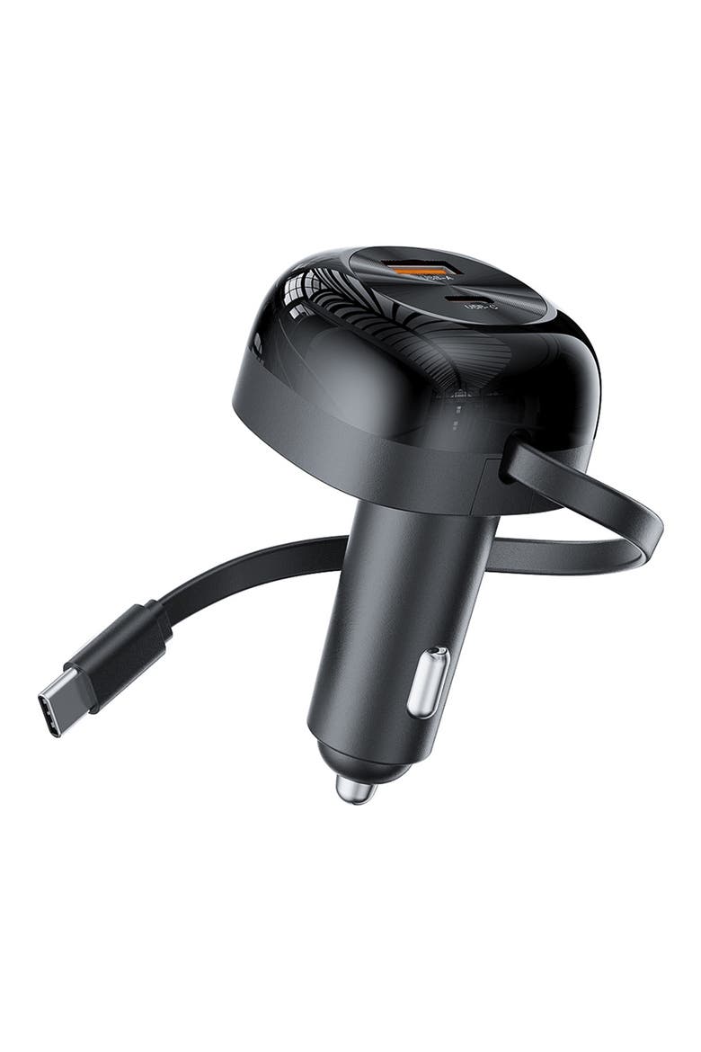 3-Port Retractable Car Charger, Main, color, BLACK