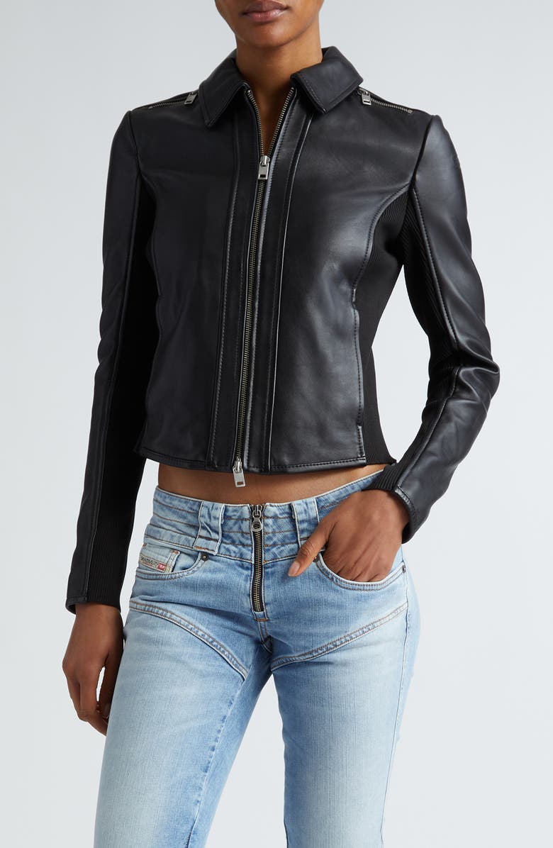 DIESEL<sup>®</sup> L-Sask Leather Moto Jacket, Main, color, 