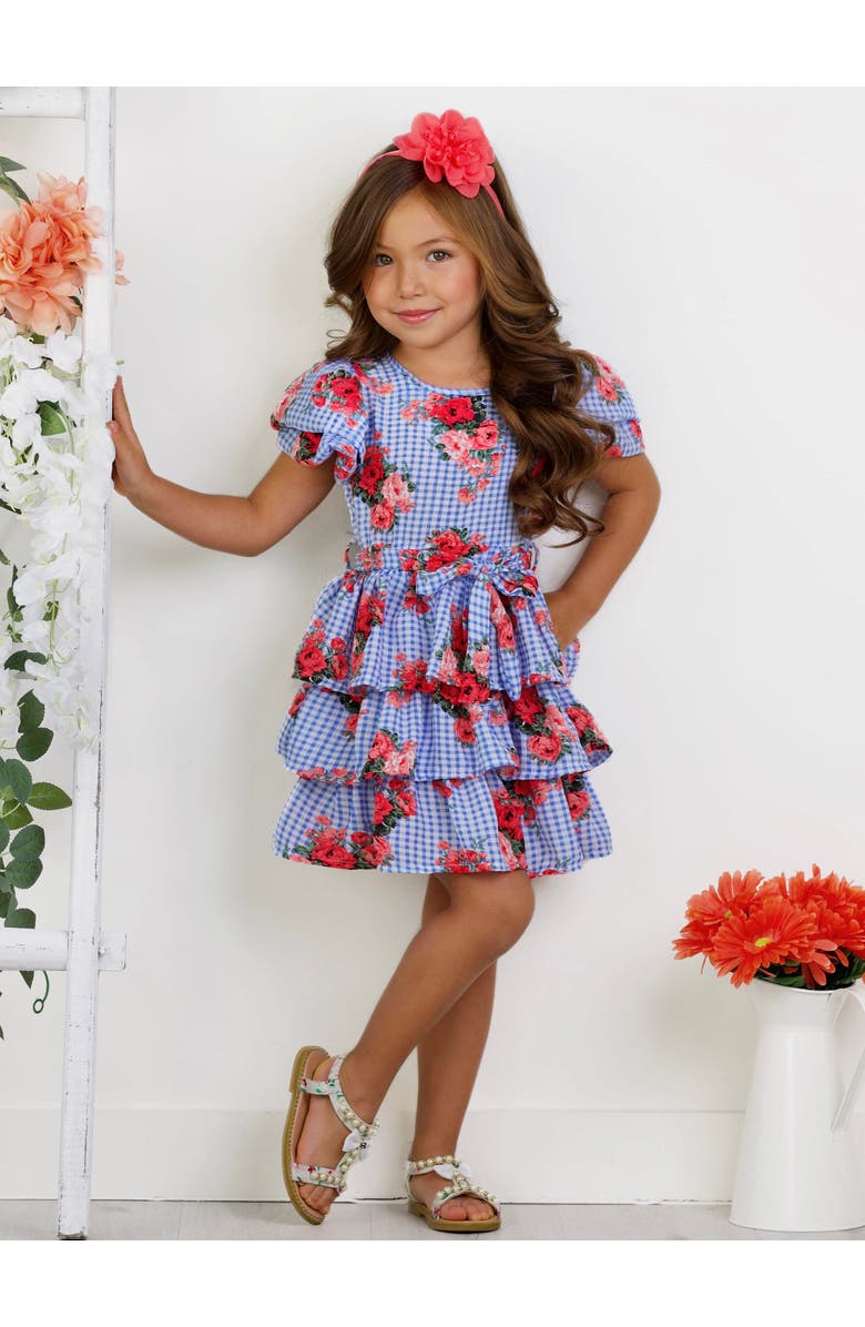 Mia Belle Girls Girls Bluebell Gingham Ruffle Dress, Alternate, color, 