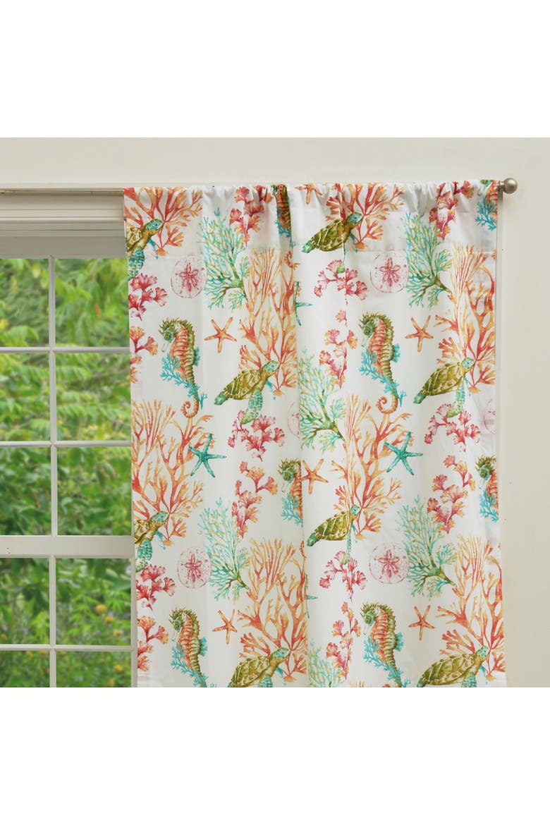 Atlantis Curtain Pair Seahorse Starfish Sand Dollar Turtle Valance 84", Alternate, color, White
