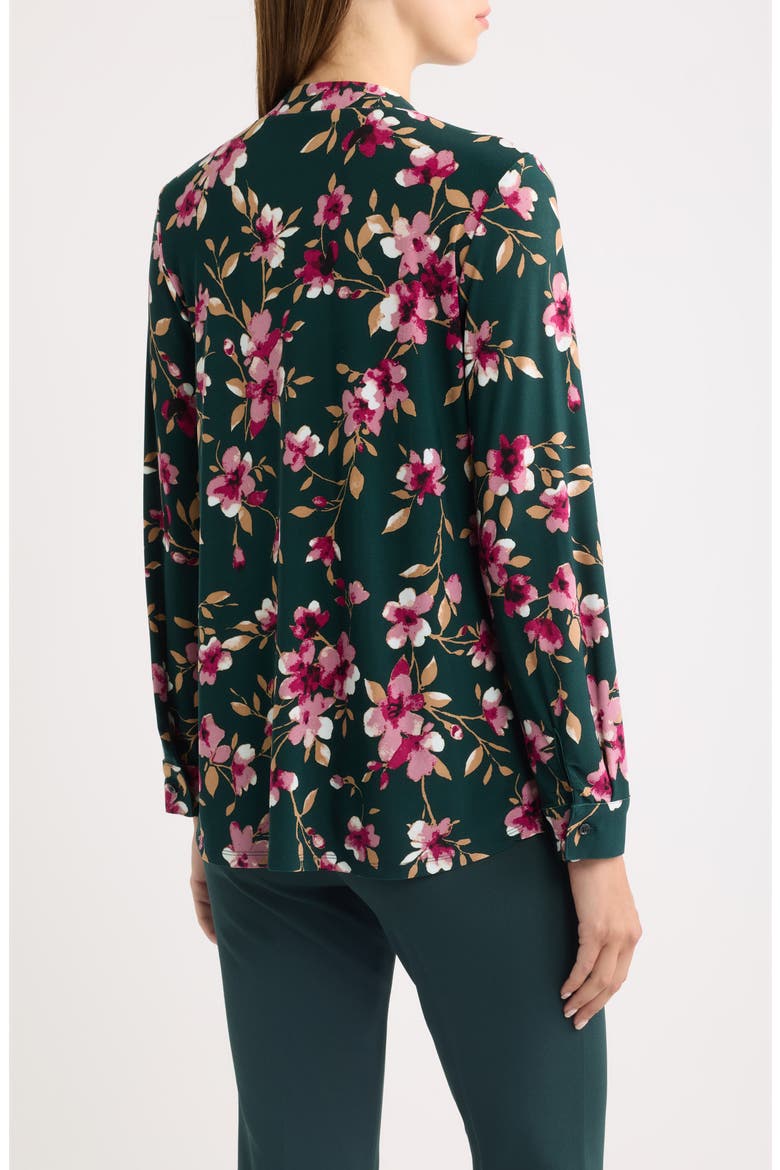 Printed Notched V-Neck Long Sleeve Top, Alternate, color, TREELINE MULTI