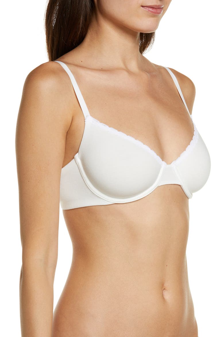 Adorned Cotton Blend Underwire Bra, Alternate, color, WHITE
