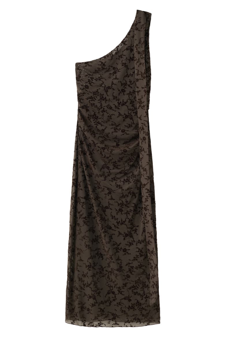 One-Shoulder Tie Neck Devoré Dress, Main, color, BROWN