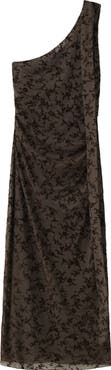 MANGO One-Shoulder Tie Neck Devoré Dress