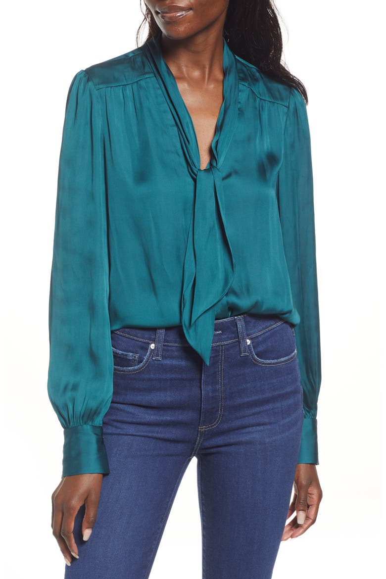 Cleobelle Tie Neck Blouse, Main, color, EMERALD TEAL