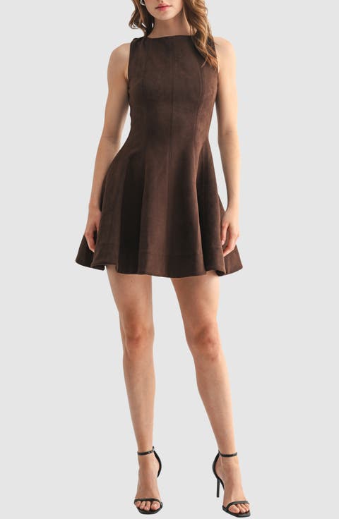 Faux Suede Fit & Flare Minidress