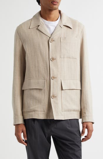 ジャケット・アウター ARMEN LINEN HERRINBONE WORK COAT ARMEN 〜 LINEN HERRINGBONE OVER-SIZED WORK COAT WITH