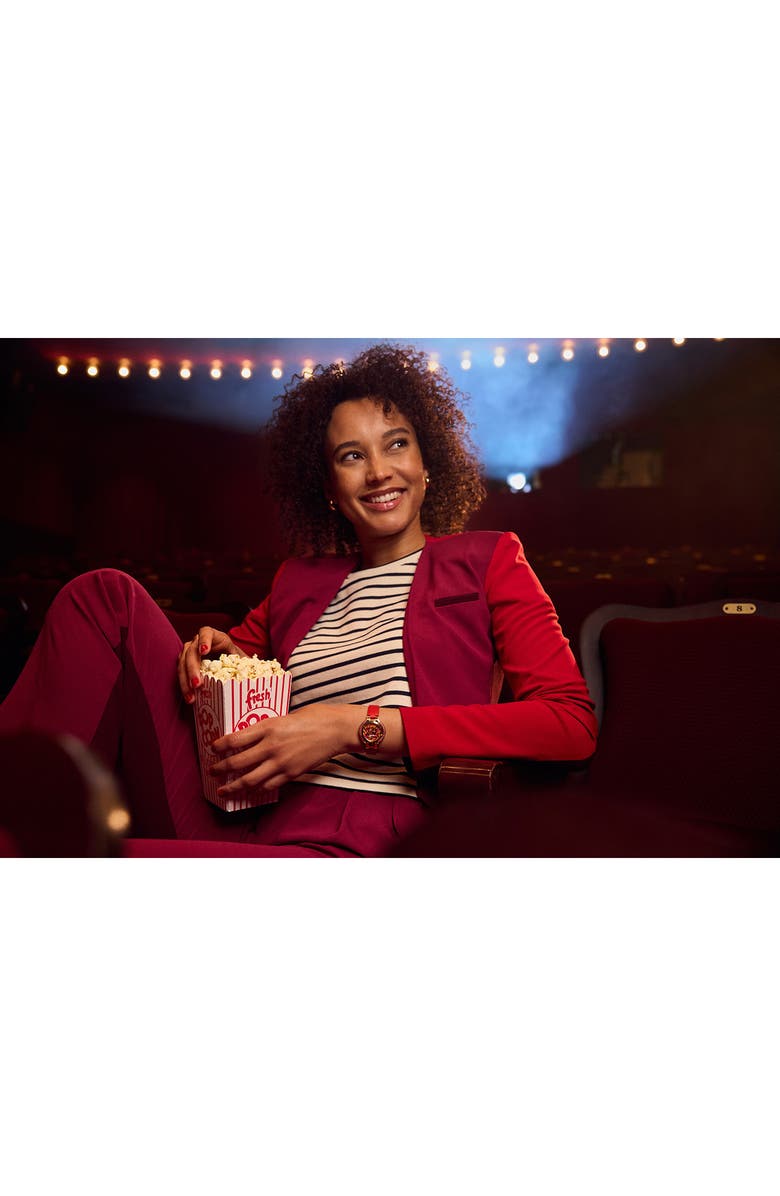 BULOVA Rubaiyat Synthetic Fire Opal Leather Strap Watch, 30.5mm, Alternate, color, Red