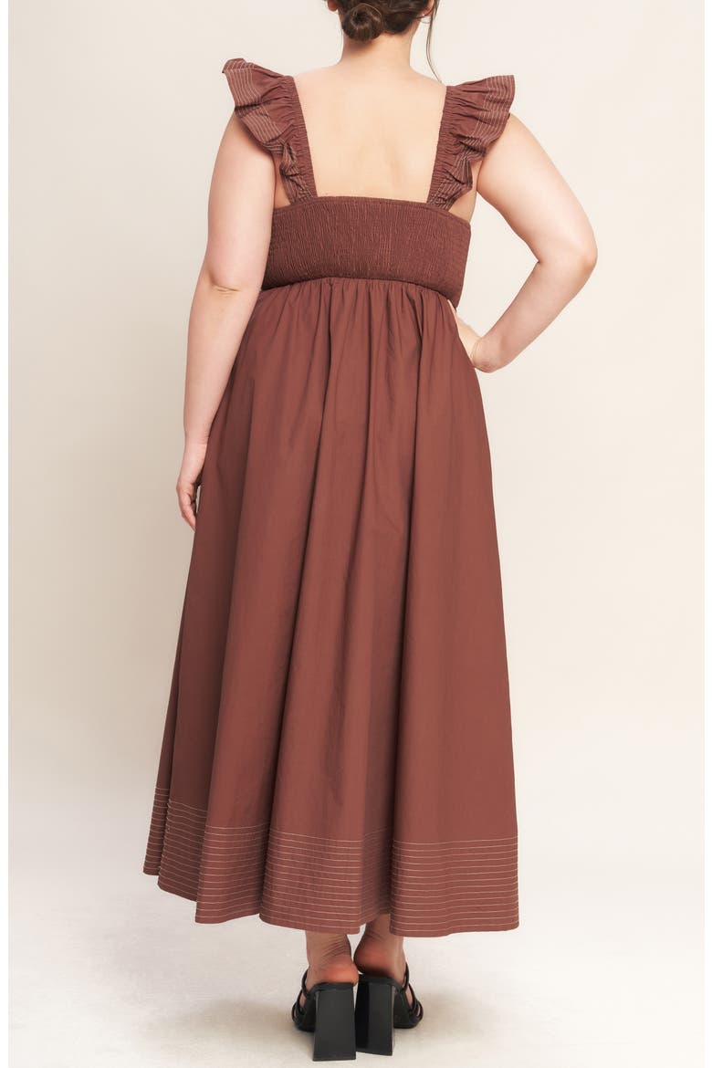 Solid Flutter Sleeve Midi Dress, Alternate, color, COGNAC