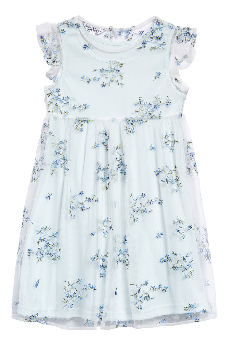 Kids' Floral Embroidered Party Dress, Main, color, BLUE