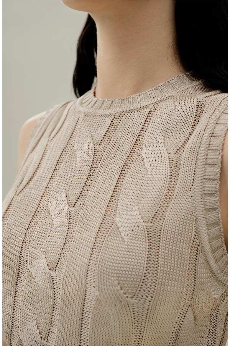 Women's Cable Knit Tussah Silk Cropped Top, Alternate, color, Beige