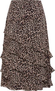 City Chic Skai Leopard Ruffle Maxi Skirt