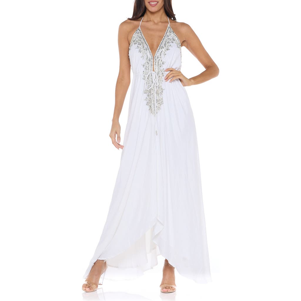 Ranee's Ranees Plunge Neck Halter Maxi Dress In White