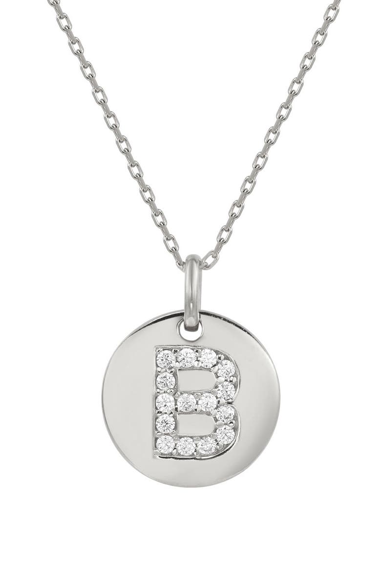 Cubic Zirconia Initial Disc Pendant Necklace, Main, color, WHITE - B