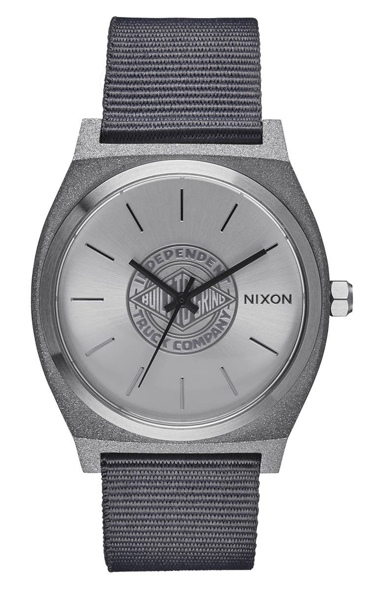 Nixon Independent Time Teller Fabric Strap Watch, 37mm, Main, color, All Silver