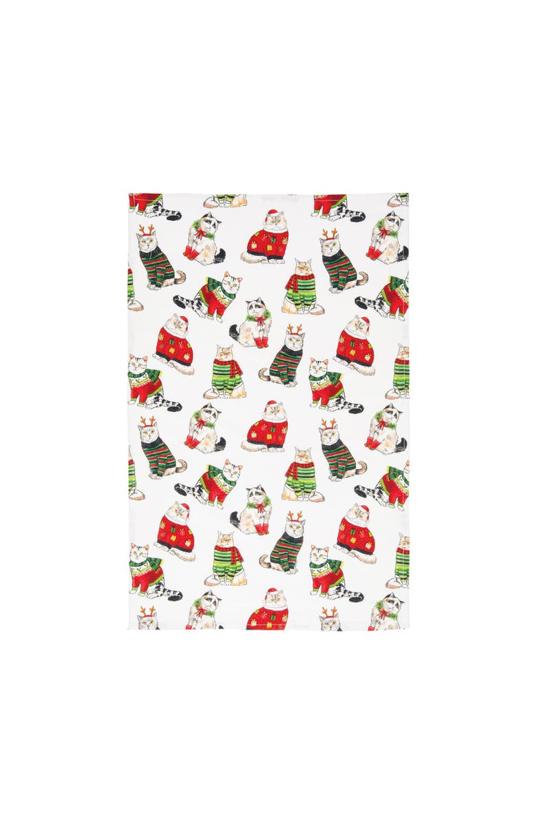 C&F Home Cats in Christmas Holiday Sweaters Pattern Printed 100% Cotton Dishtowel, Main, color, White