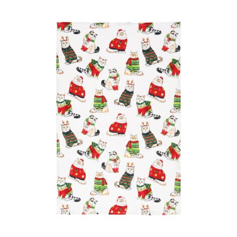 Cats in Christmas Holiday Sweaters Pattern Printed 100% Cotton Dishtowel