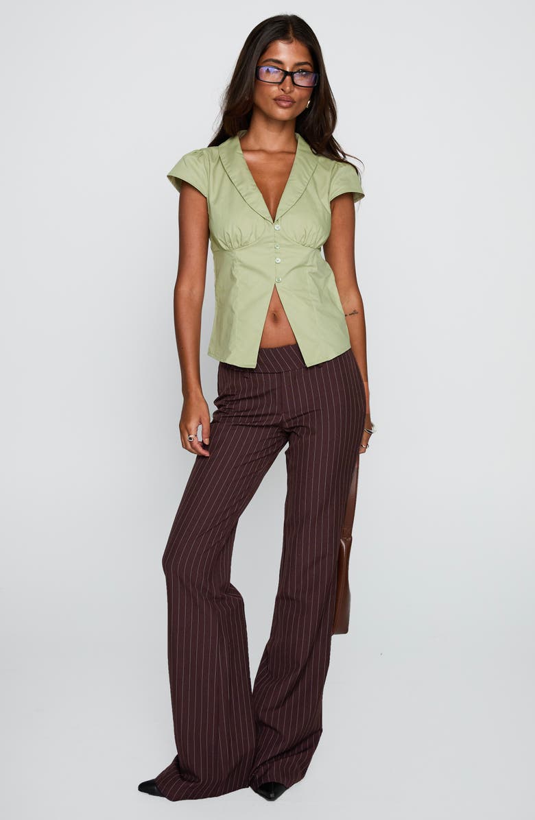 Princess Polly Crowd Control Split Front Button-Up Shirt, Alternate, color, Sage