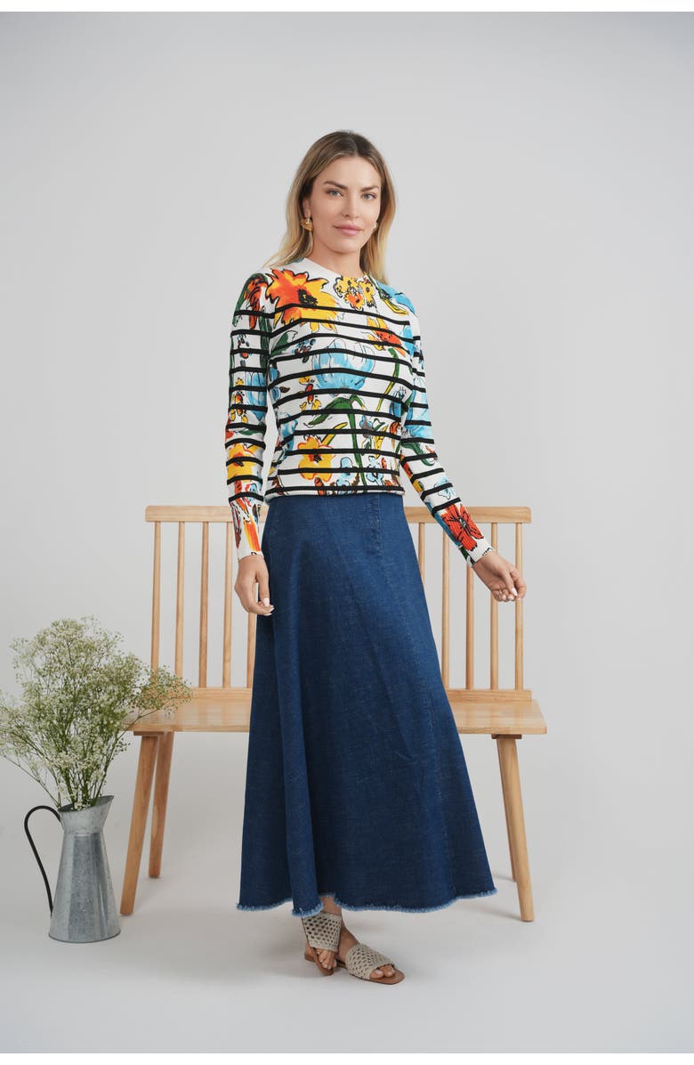 Birt UK Floral Stripe Pattern Ribbed Trim Knit Top, Alternate, color, White Floral