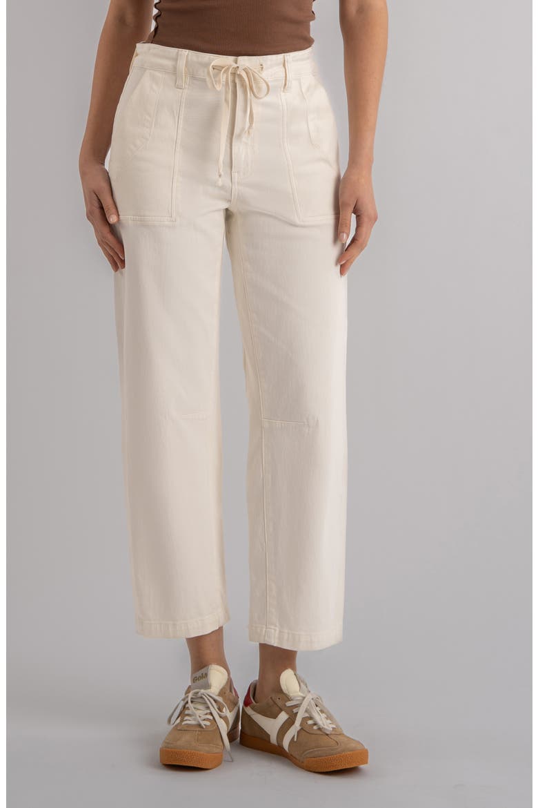 Ashton Drawstring High Waist Crop Barrel Jeans, Main, color, ECRU