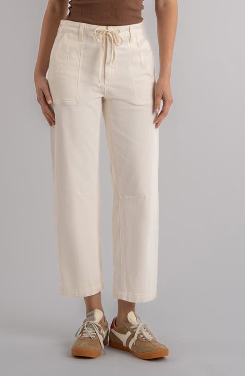 Ashton Drawstring High Waist Crop Barrel Jeans (Ecru)