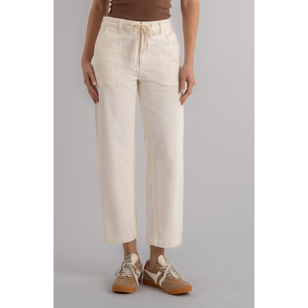 KUT from the Kloth Ashton Drawstring High Waist Crop Barrel Jeans in Ecru at Nordstrom, Size 14