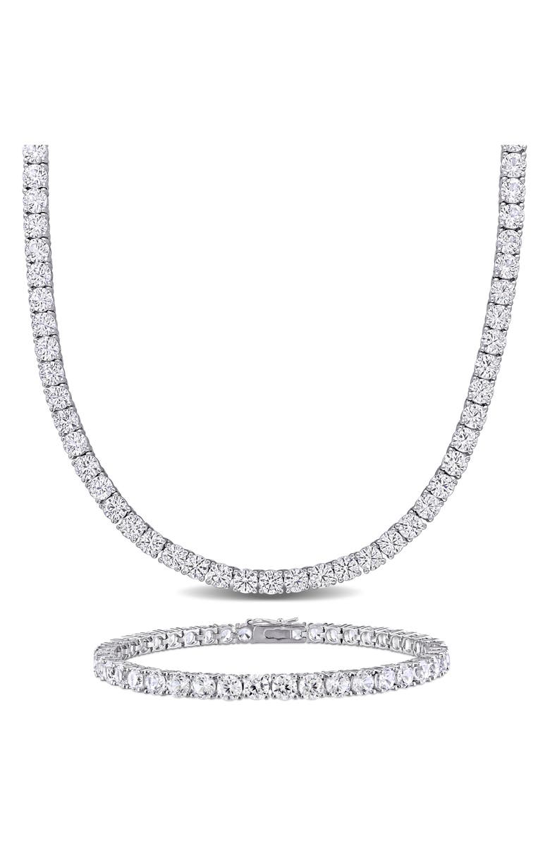 DELMAR Lab Created White Sapphire Tennis Necklace & Tennis Bracelet Set, Main, color, 