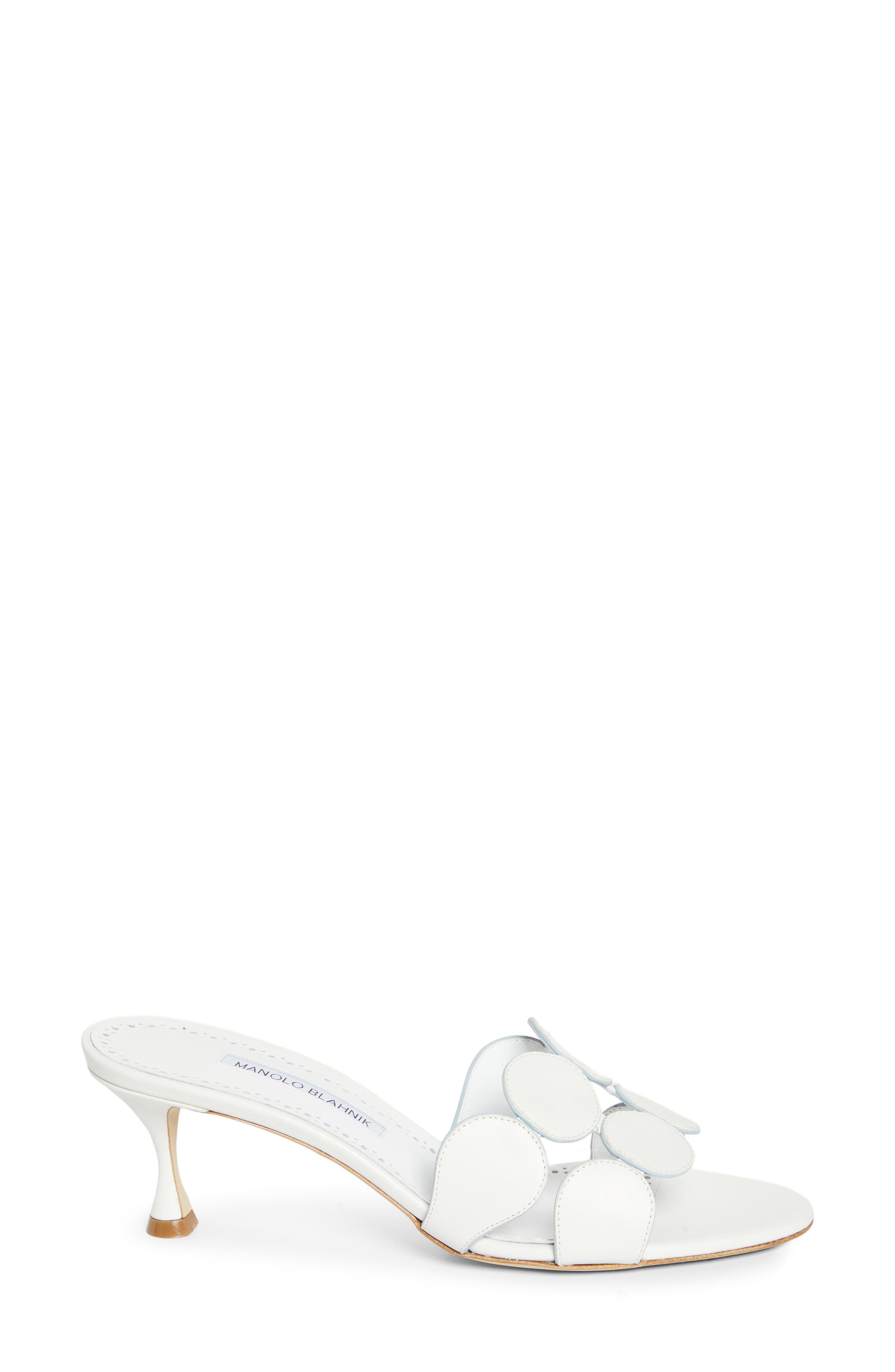 Manolo Blahnik Haribalmu Kitten Heel Sandal, Alternate, color, White/ Light Blue