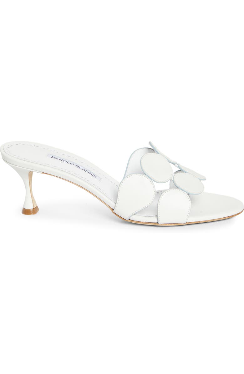 Manolo Blahnik Haribalmu Kitten Heel Sandal, Alternate, color, White/ Light Blue