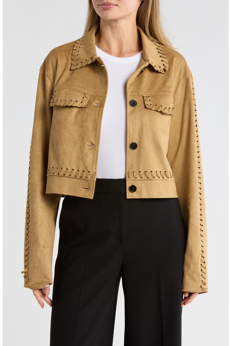 Wren Faux Suede Whipstitched Crop Jacket, Main, color, TAN