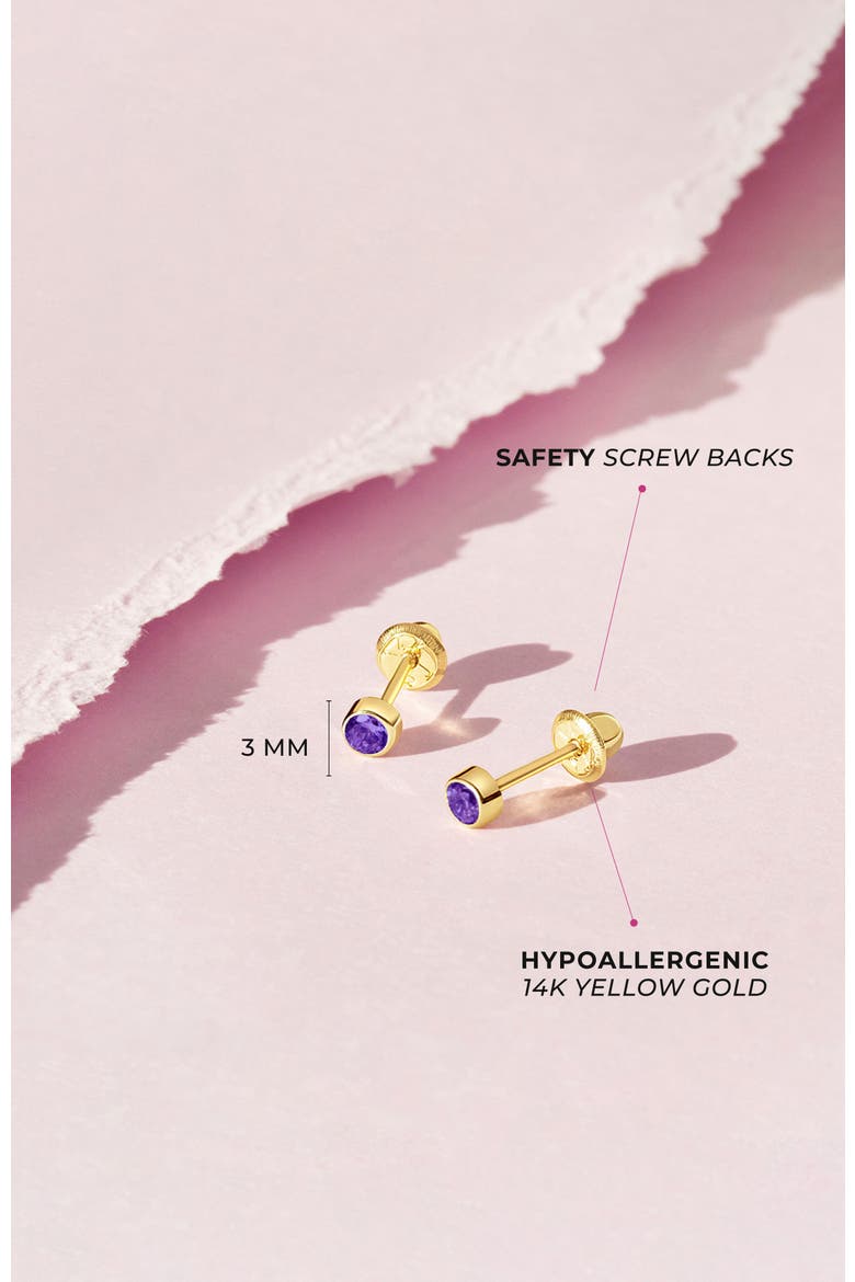 14k Tiny Cubic Zirconia Birthstone Earrings, Alternate, color, February