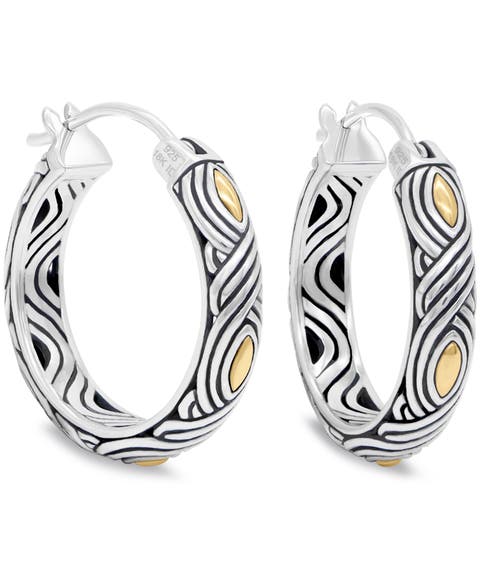 25mm Woven Hoop Earrings in Sterling Silver and 18K Gold