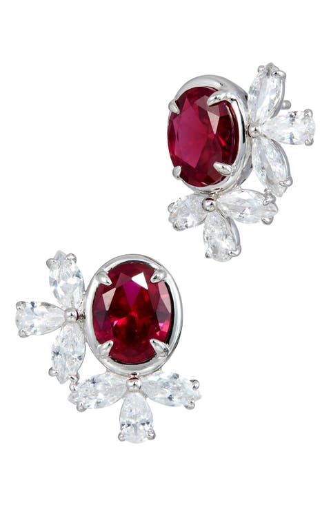 Cubic Zirconia Cluster Oval Stud Earrings