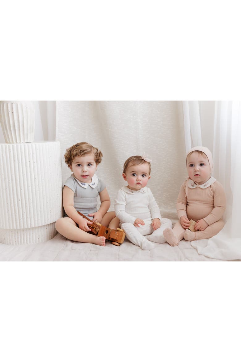 Organic Cotton Embroidered Collar Collection - Footie, Alternate, color, Ivory Heather