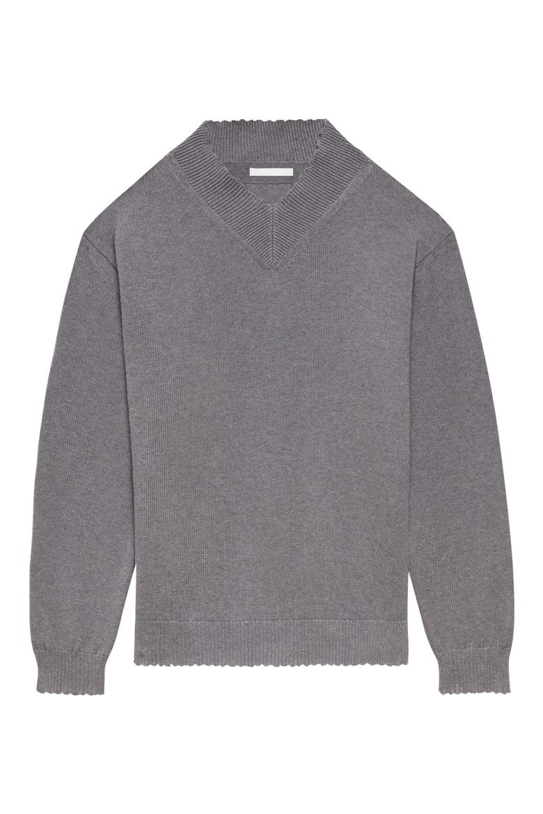 Distressed V-Neck Cotton Sweater, Alternate, color, GREY MELANGE
