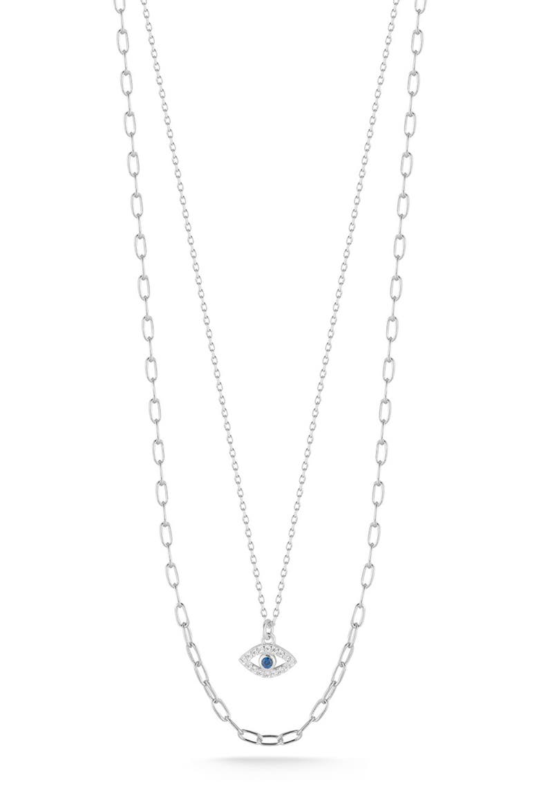 Pavé CZ Evil Eye Layered Necklace, Main, color, SILVER