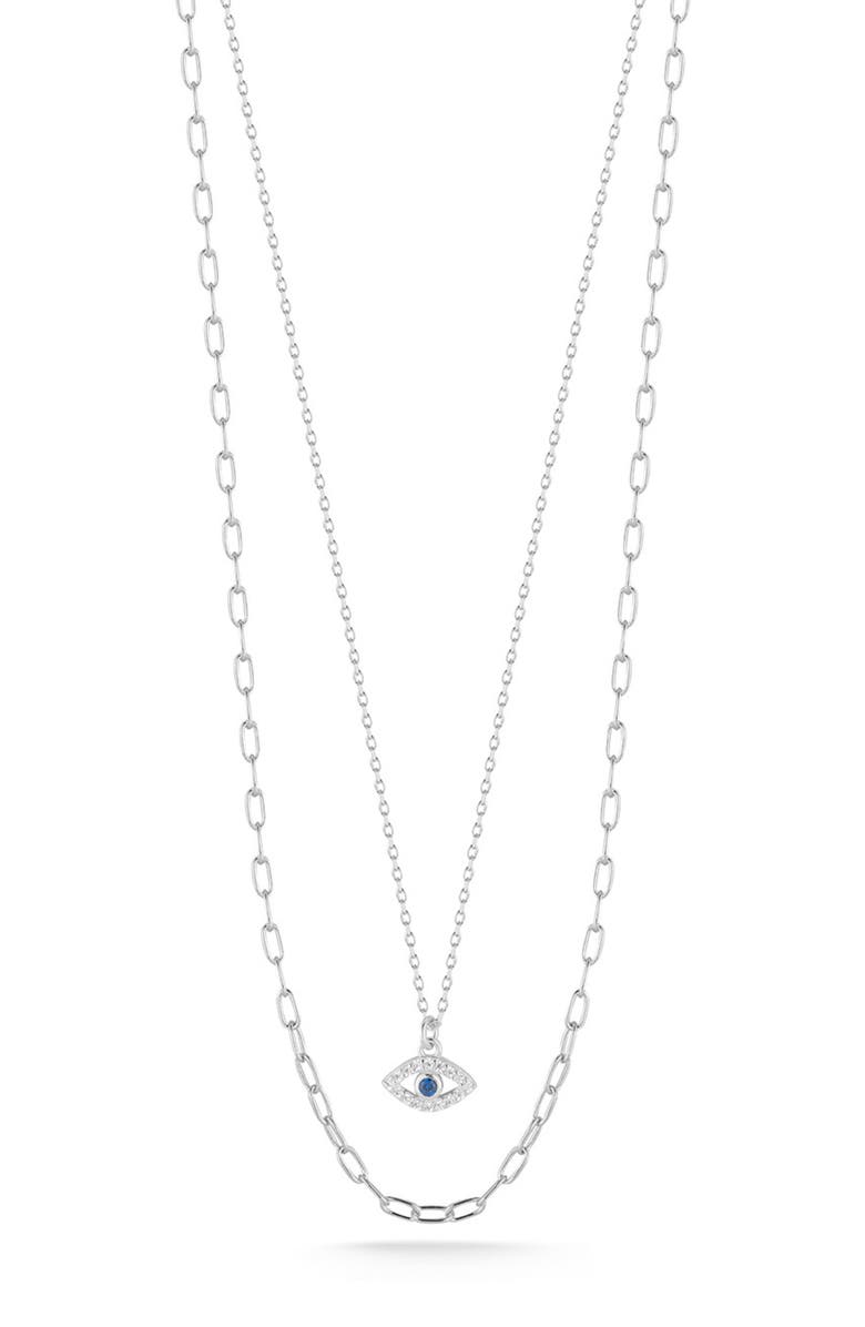 CHLOE AND MADISON Pavé CZ Evil Eye Layered Necklace, Main, color, Silver