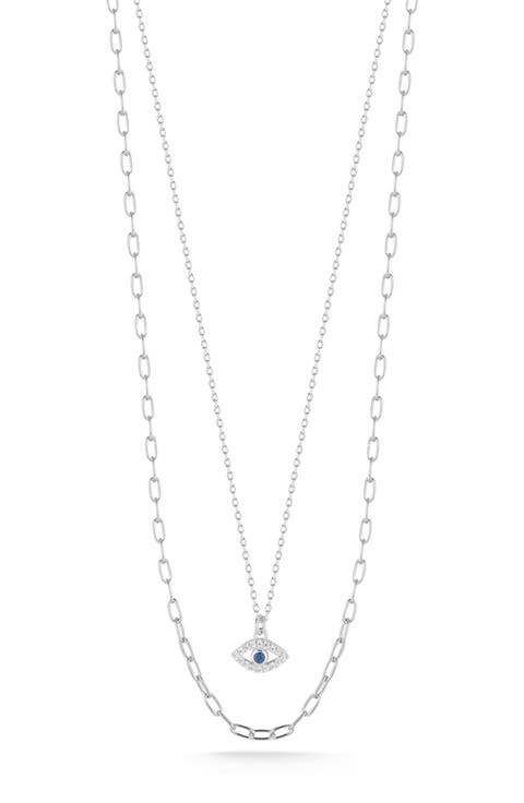 Pavé CZ Evil Eye Layered Necklace