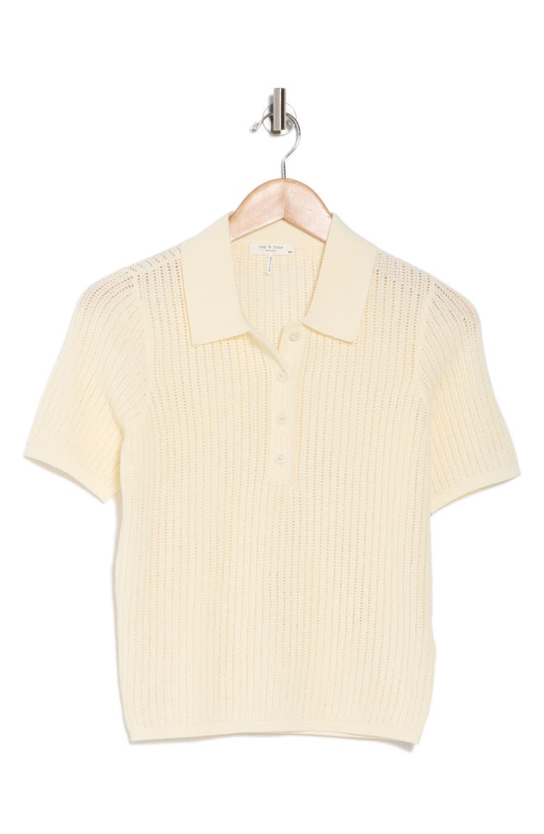 rag & bone Vivi Open Stitch Polo, Alternate, color, Ivory