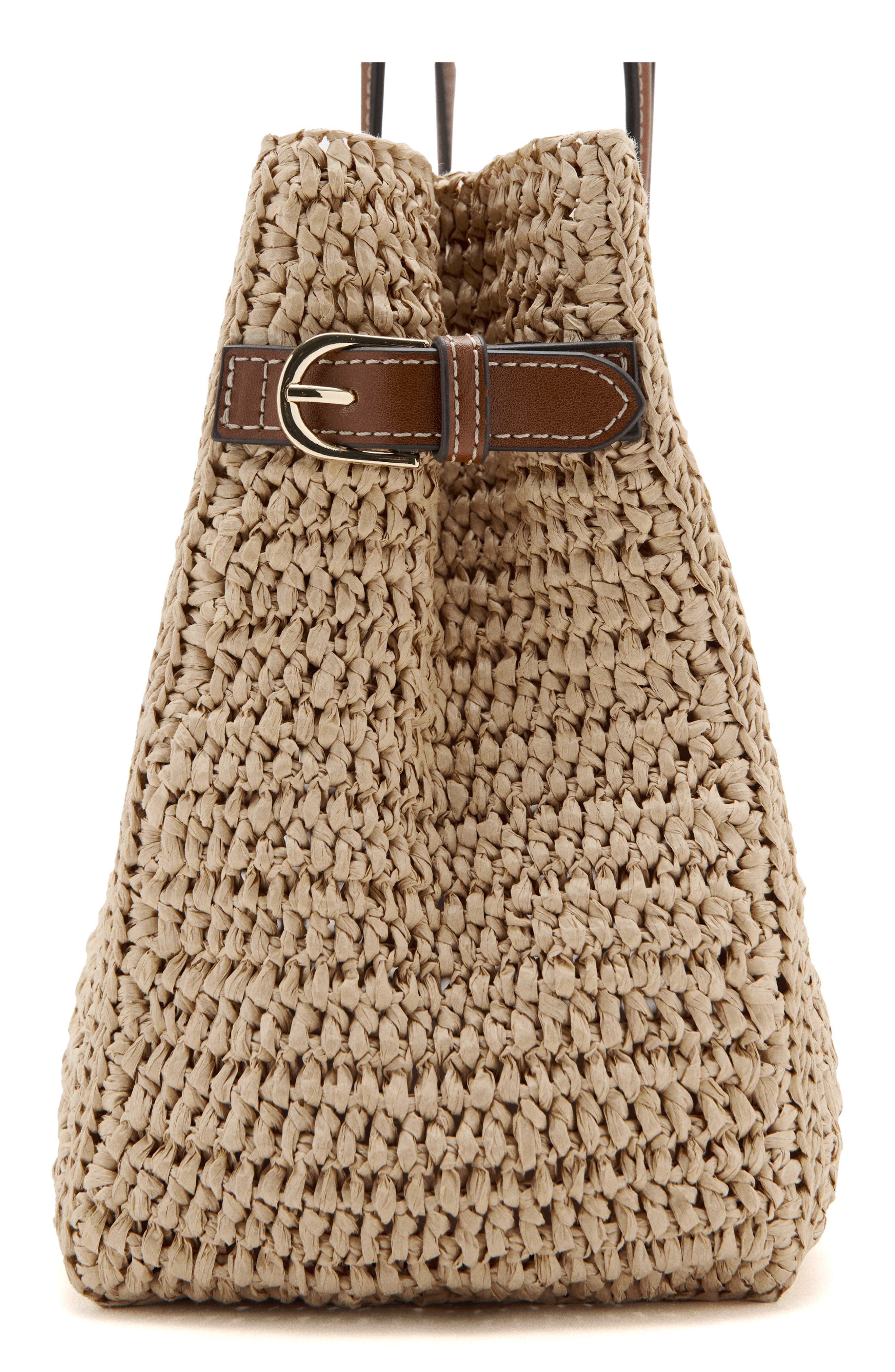 MANGO Natural Fiber City Shoulder Bag, Alternate, color, Leather