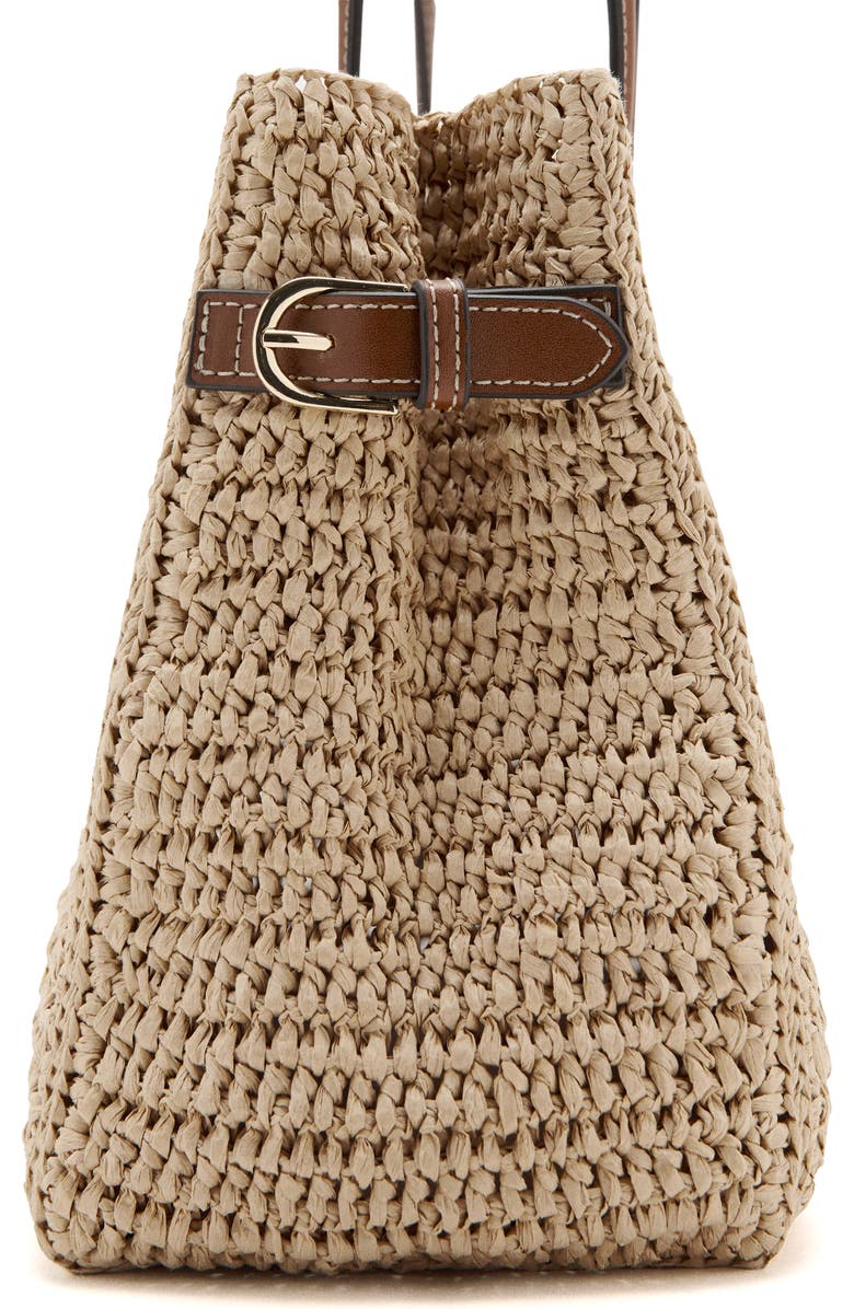 MANGO Natural Fiber City Shoulder Bag, Alternate, color, Leather