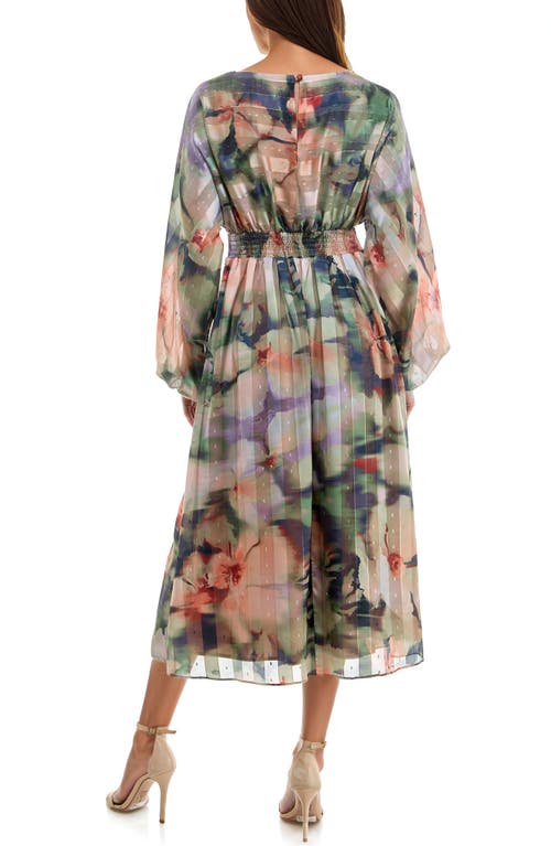 Socialite Metallic Mixed Print Long Sleeve Midi Dress