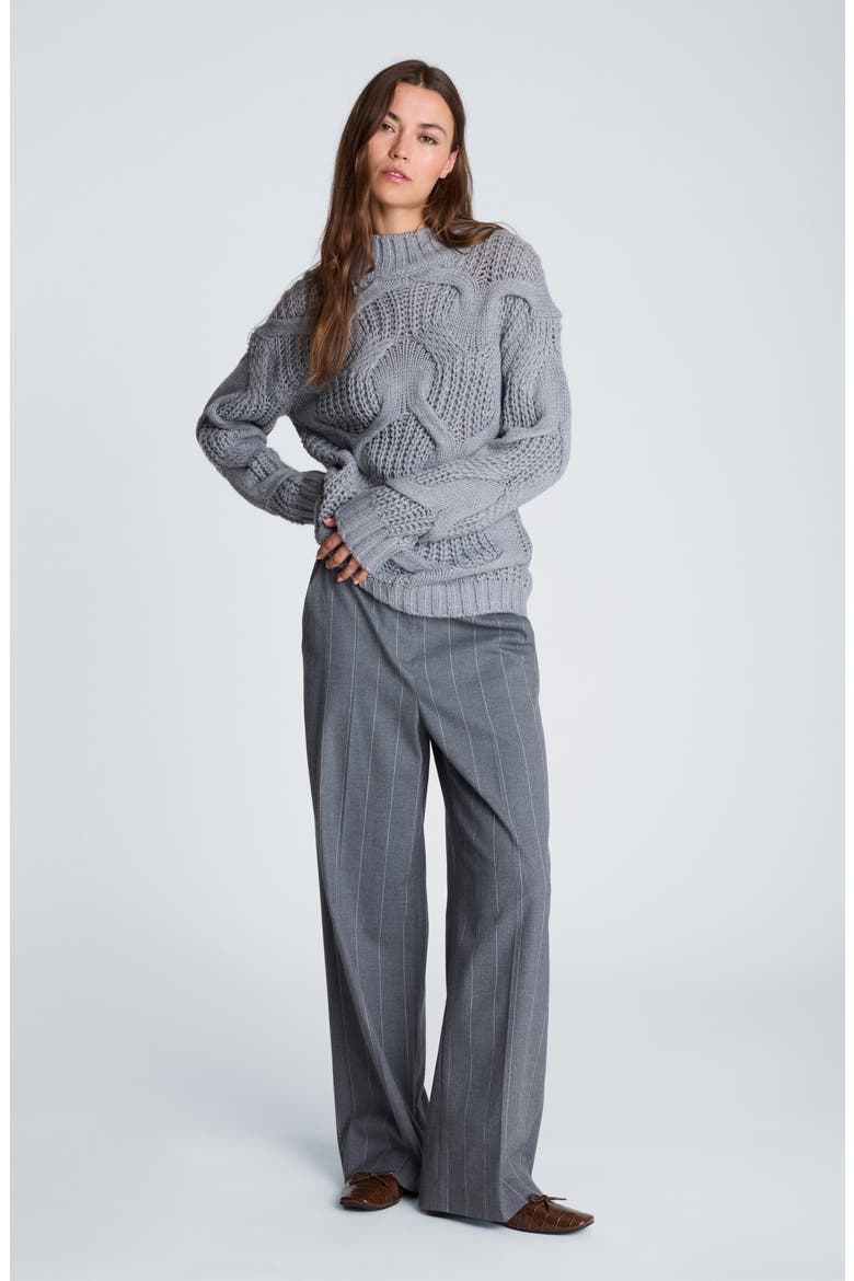 High Waist Pinstripe Wide Leg Pants, Alternate, color, MD HEATHER GREY/ WHITE