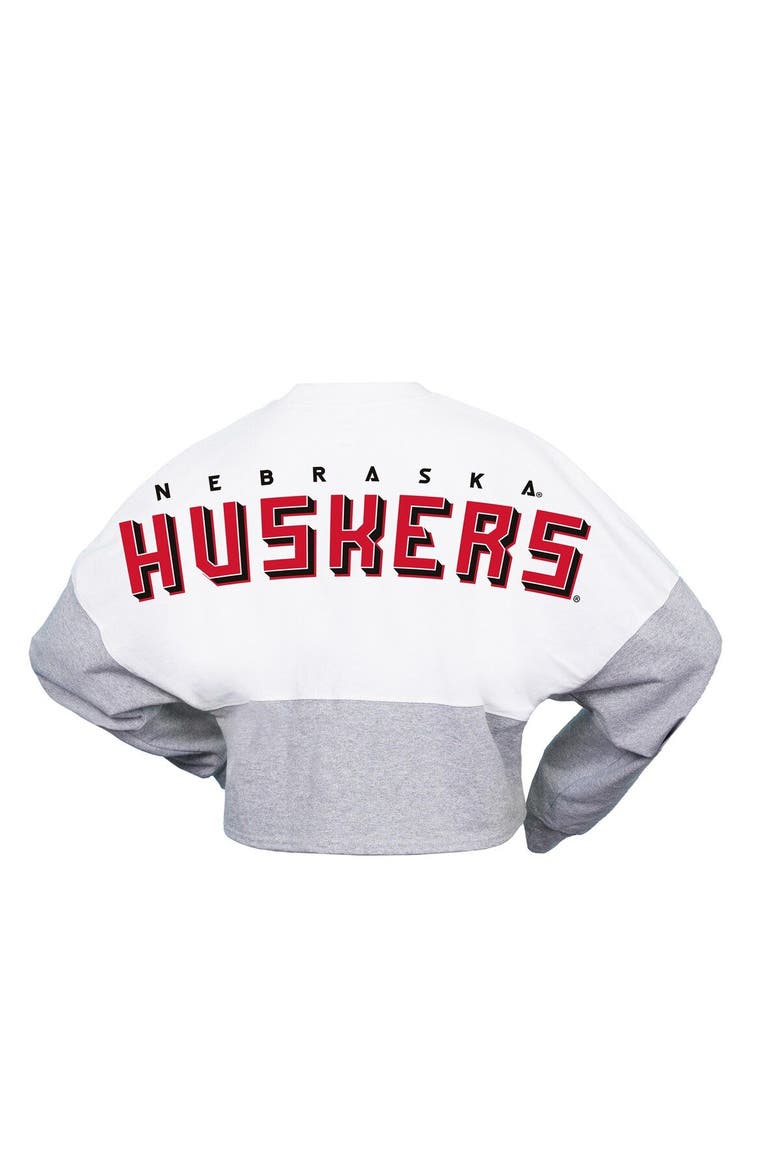 Women's Spirit Jersey  White Nebraska Huskers Heather Block Cropped Long Sleeve Jersey T-Shirt, Alternate, color, White