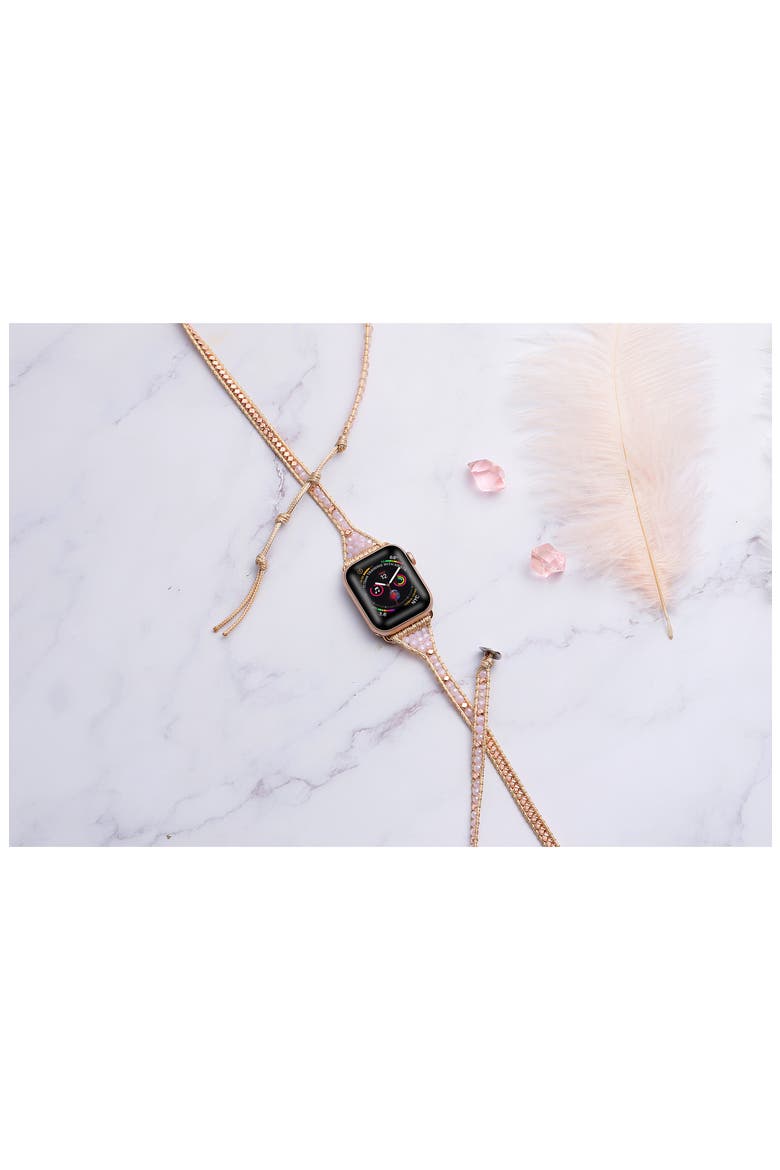Beaded Wrap Apple Watch® Watchband, Alternate, color, ROSE GOLD / PINK