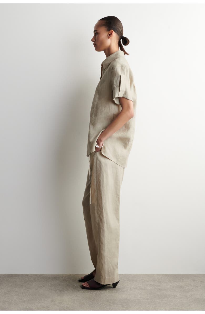 COS Folded-Sleeve Linen Shirt, Alternate, color, Beige