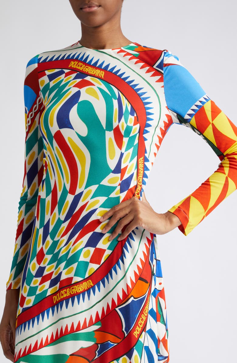 Dolce&Gabbana Carretto Print Long Sleeve Sheath Dress, Alternate, color,