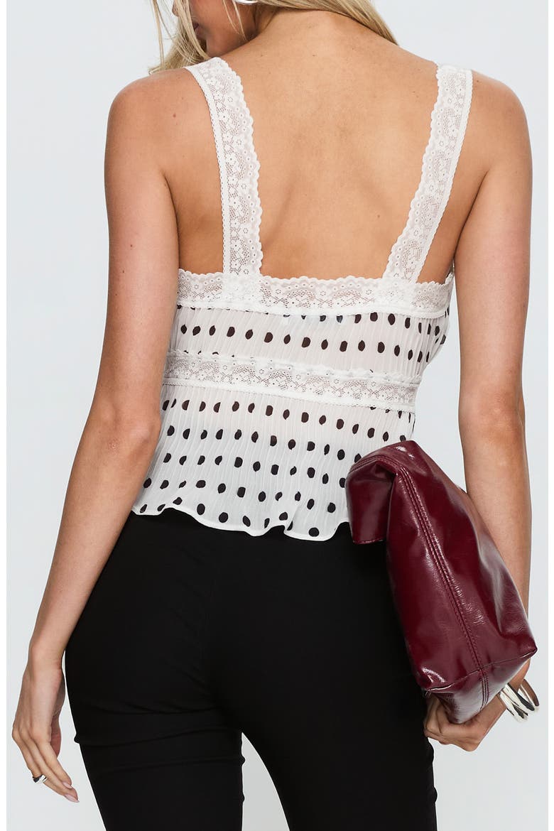 Raydon Lace Trim Pleated Cami Top, Alternate, color, WHITE / BLACK POLKA