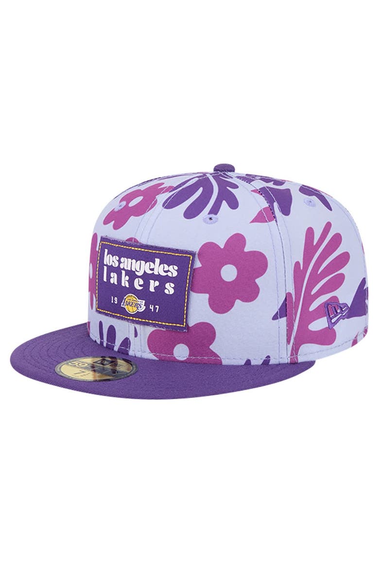Men's New Era Purple Los Angeles Lakers Palm Fronds 2-Tone 59FIFTY Fitted Hat, Main, color, Purple