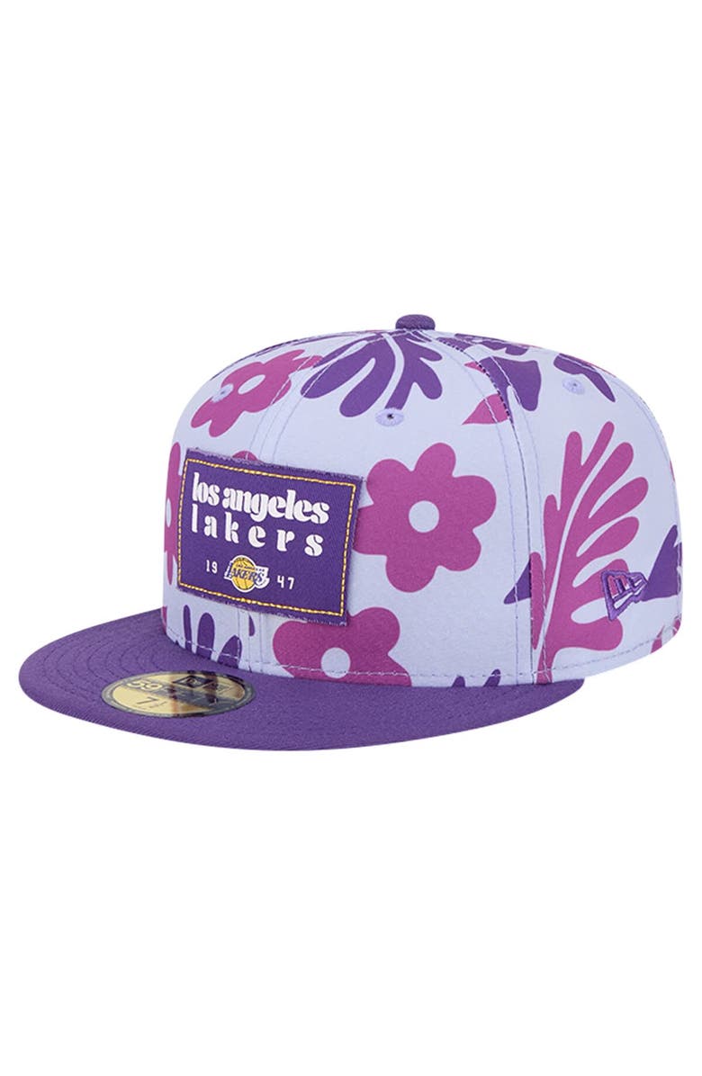 New Era Men's New Era Purple Los Angeles Lakers Palm Fronds 2-Tone 59FIFTY Fitted Hat, Main, color, Purple